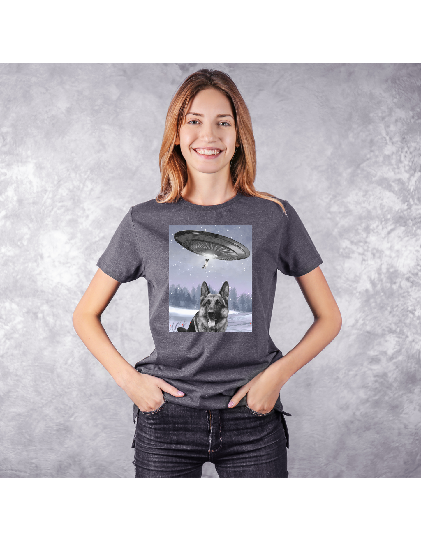 UFO and German Shepherd- Funny T-shirt