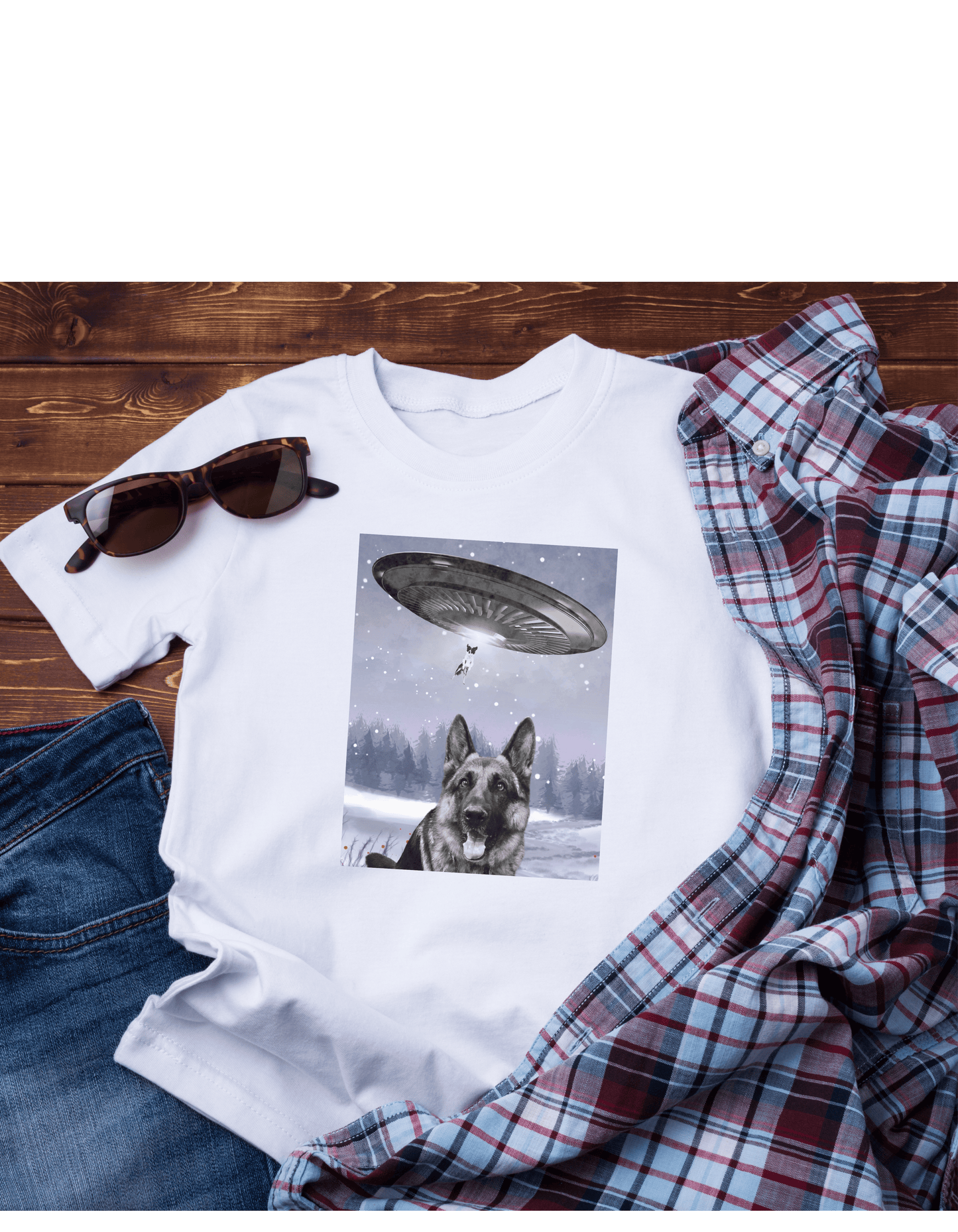 UFO and German Shepherd- Funny T-shirt