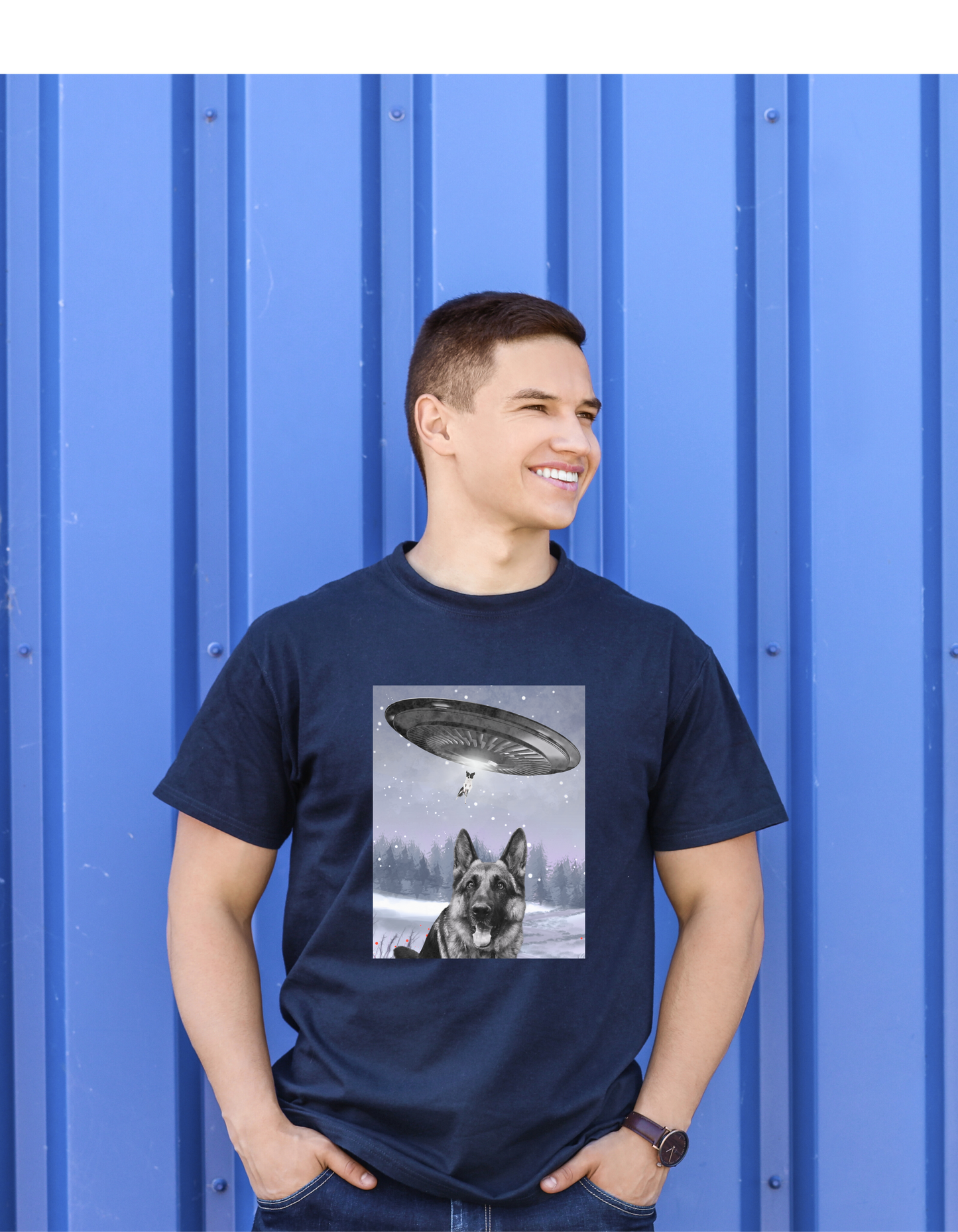 UFO and German Shepherd- Funny T-shirt