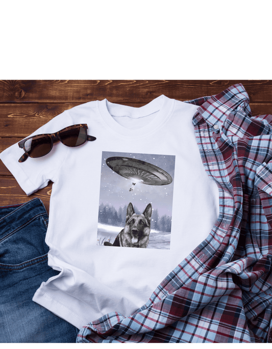 UFO and German Shepherd- Funny T-shirt