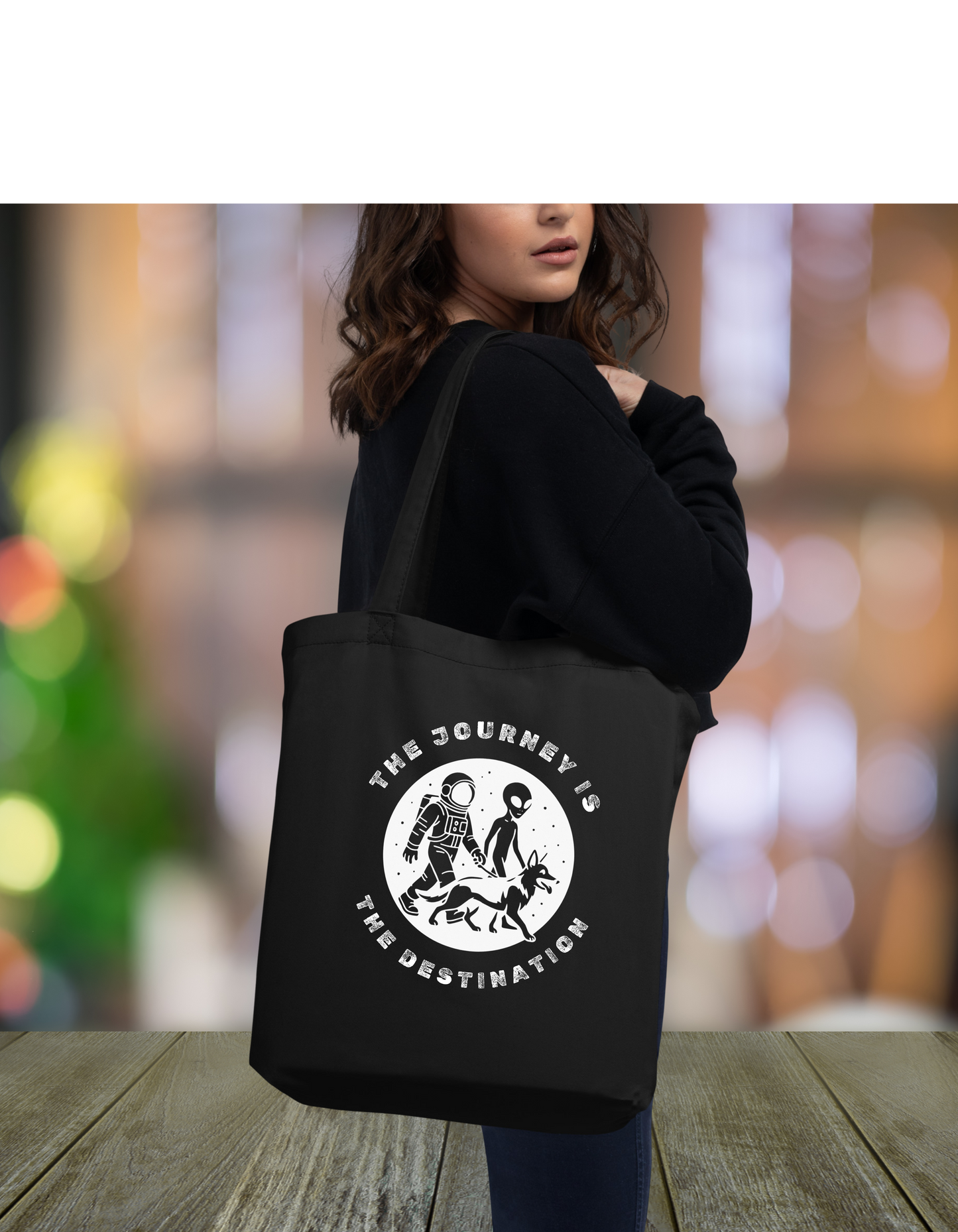 The Journey is The Destination- Black Eco Tote Bag