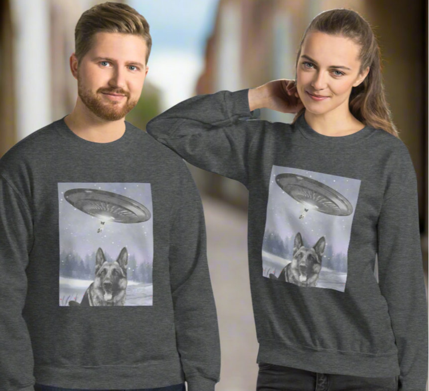 UFO and German Shepherd- Funny Sweatshirt