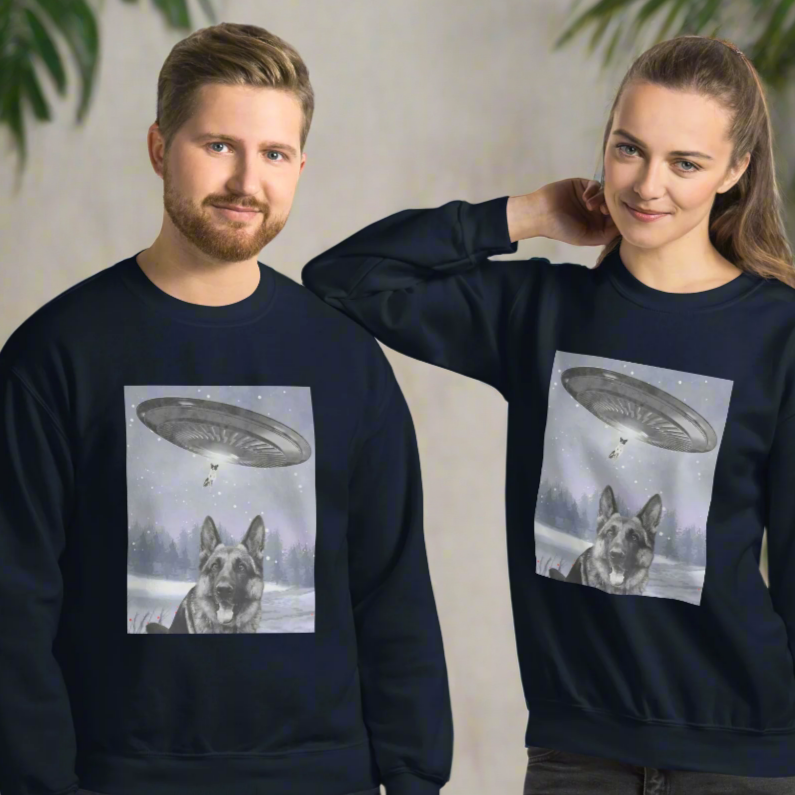 UFO and German Shepherd- Funny Sweatshirt