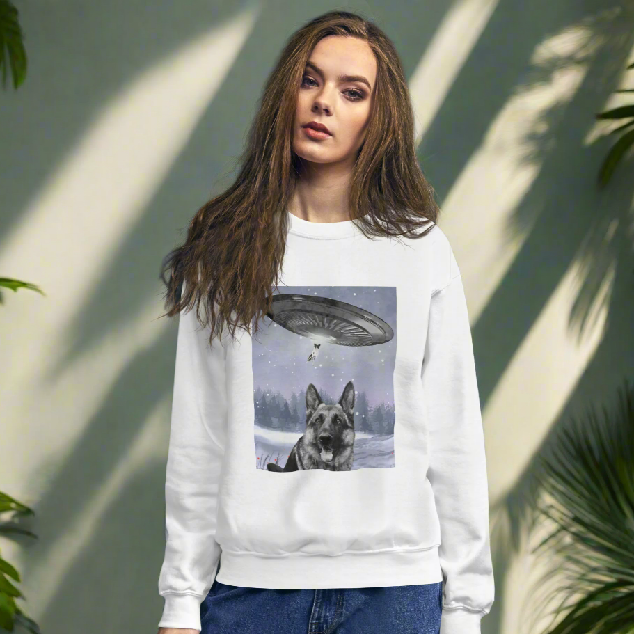 UFO and German Shepherd- Funny Sweatshirt